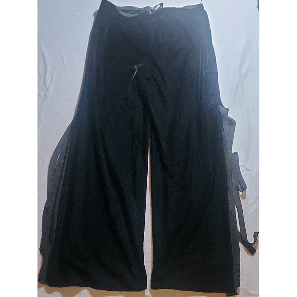 Alex Evenings Black Dress Pants Women's Wide-Leg Slit Elastic Waist Polyester